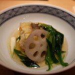 Arakichou Kintsugi - 太刀魚と九条ネギとレンコン、安納芋