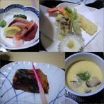Kimuraya Ryokan - お刺身、天ぷら、鰤照り、茶碗蒸し