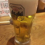 魚伝 - 生ビール¥490。