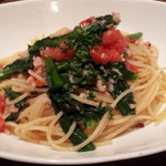 クレメンティア - タコツブ、菜の花、フレッシュトマトの塩ベースパスタ。絶妙のプロの味