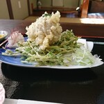 Bi kyu u - 半熟玉子の納豆包み天ぷらと豆苗の天ぷら