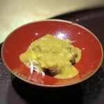 馳走 啐啄一十  - ほぐし毛蟹、毛蟹の蟹味噌と北紫雲丹のミックスソース掛け・・前回も頂きましたが、美味しくてお酒が進みます。