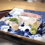 馳走 啐啄一十  - (炭火炙り虎河豚(福岡県産、5日寝かせ) 、)鮃(静岡県駿河湾産、3日寝かせ) 、 炭火炙り鮃の縁側(静岡県駿河湾産、3日寝かせ) (11)炭火炙り白甘鯛(愛媛県八幡浜産、3日寝かせ)