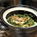 馳走 啐啄一十  - 炭火焼き赤鯥(アカムツ)【別称:ノドグロ】(雄、山形県庄内産、坂田魚店、3日寝かせ)載せご飯、生唐墨ペースト掛け