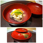 馳走 啐啄一十  - 炭火焼き金目鯛(静岡県駿河湾産、サスエ前田魚店、7日熟成)、蛤(静岡県焼津産、 サスエ前田魚店、5年もの)、うるい、蛤出汁のみのお椀