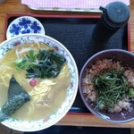 大島 - あさりラーメン(大盛)おかかわさび飯セット