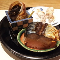 季節のお料理 辻むら - 焼サバ寿司、つぶ貝、蛍烏賊