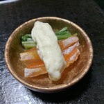 山ばな平八茶屋 - 干し柿と壬生菜のお浸しの白酢和え