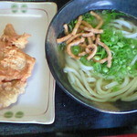 釜ぼうず - かけうどんに大きな鶏天