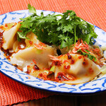 Boiled Gyoza / Dumpling with coriander and shrimp sauce