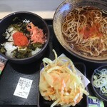 ゆで太郎 - 朝そば(高菜ごはん)380円、かき揚げ100円はクーポンで無料(2020.1.9)