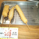 串カツ田中 - （左から）「小柱」「ワカサギ」「チーズ」、「田中で飲みPASS」も購入しました 「紅しょうが」