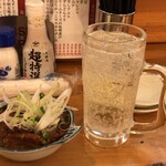 八郎酒場 - ちょい呑みセットのもつ煮とハイボール
