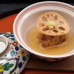 Tempura Koizumi Takano - 季節の一品、蓮根饅頭、素直で爽やか