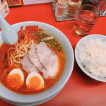 山岡家山形西田店 - ウルトラ激辛ラーメン＋JAFチャーシュー920円　半ライス130円