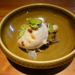 明道町中国菜 一星 - 白子焼き、そら豆と鉄皮、ポン酢