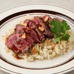 Garlic rice with beef Steak