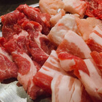 四条ホルモン - 左がラム、右が豚さん、中央上がミノサンド