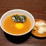 三合菴 - とろろ蕎麦の山芋、海苔、卵黄