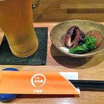 天ぷら処 こさか - 生ビール ＆ お通し（タコとダイコンの煮物）＆ 生ビール（２０１２年４月）