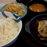 松屋 - チーズビーフハンバーグステーキ定食(ライス無料大盛り)