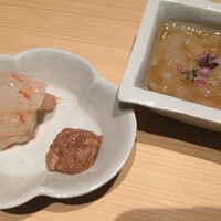 鮨 利﨑 - のれそれ　と　海老に鯛の酒盗