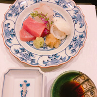 馬車道 大かわ - お刺身(ヒラメ、マグロ、タコ)