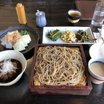軽井沢 川上庵 本店 - 豆腐の三種盛、信州前菜三点盛り、鴨煮込み、クルミだれせいろ