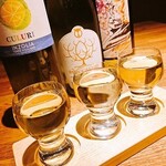 Comparison set of 3 types of white wine by the glass