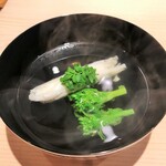 新ばし 星野 - お椀：宍道湖の白魚　菜の花