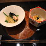 熱海倶楽部　迎賓館 - 数の子と菠薐草のお浸し・雲丹豆腐
