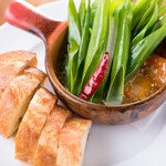 蝦子和京都九條蔥的大蒜橄欖油風味 (附法棒面包)