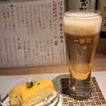 はるのの - 生ビールとお通しのだし巻玉子