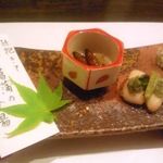 郷土味 かけはし - 付きだし（つくし、鯛の白子）