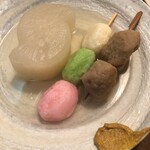 おかめ - 大根、３色団子、つみれ