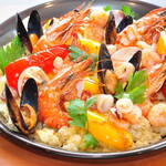 Paella with lots of seafood