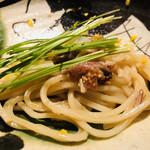 エクアトゥール - 冷たいパスタ　カンスイの配合率を指定した麺　蛍烏賊　春キャベツ　芽葱