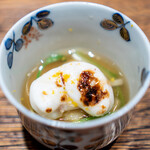 肉割烹 上 - 山菜のあんかけ 天然虎ふぐ白子