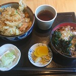 魚屋 ふっきち - かき揚げ丼そばセット¥750-