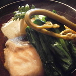 土家 - 24年4月　そばがき　桜鱒、筍、蕨、ホウレン草