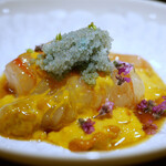 東麻布 天本 - 牡丹海老　紹興酒漬け　サンタバーバラうに隠し味