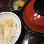 料亭 金鍋 - 食事(筍ご飯と蛤のお吸い物)