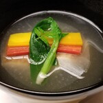 つつじの茶屋 - 喉黒若狭焼　透かし大根　二色帯人参　鶯菜　香り芽