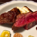 鳥田中 - 七谷鴨のローストです　レモン 自家製粒マスタード 山葵 バルサミコで楽しみました