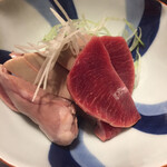 鳥田中 - いつものハツ 砂肝 レバーのお造りです　でもカシス食べさせて育成したものでいつものどころじゃありませんでした