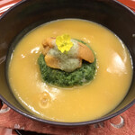 赤坂 菊乃井 - 昼懐石１００００円。菜の花蒸し。菜種、おから、人参、木耳を使った百合根饅頭を生雲丹餡でまとめ、生雲丹をトッピング。一口目から、最後の一滴まで、とーっても美味しくいただきました（╹◡╹）（╹◡╹）