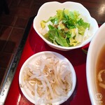 春秋亭 - 油淋鶏麺　単品ですが、サラダもモヤシナムルも付きます