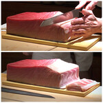 菊鮨 - やま幸さんの鮪・・切り分けられた大トロ部分を頂きます。