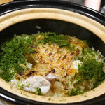 馳走 啐啄一十  - 「炭火焼き赤鯥(アカムツ)【別称:ノドグロ】載せご飯」「生唐墨ペースト掛け」