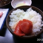 焼肉かつらぎ - 炊きたてのご飯と明太子　350円　2012.4.29(日)20時半訪問 美味しい！